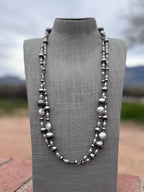 Handcrafted Mother of Pearl & Sterling Silver Pearl 3-14mm Beaded Necklace 58"