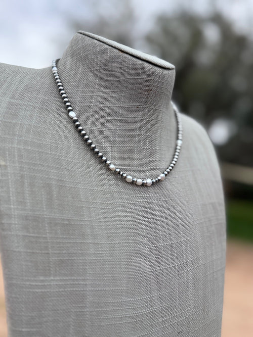 Handcrafted Freshwater Pearl & Sterling Silver Pearl 4mm Beaded Necklace 16"
