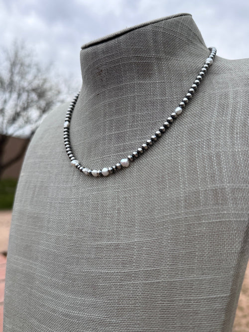 Handcrafted Freshwater Pearl & Sterling Silver Pearl 4mm Beaded Necklace 16"