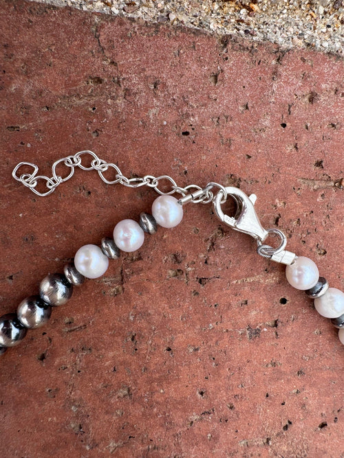 Handcrafted Freshwater Pearl & Sterling Silver Pearl 6-8mm Beaded Necklace 18"