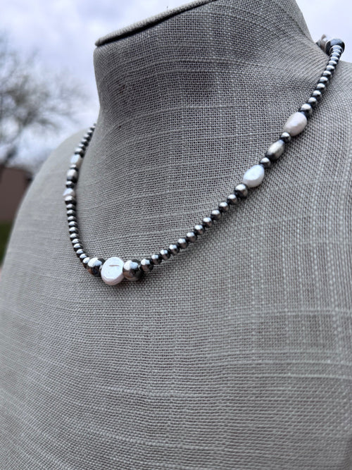 Handcrafted Freshwater Pearl & Sterling Silver Pearl 4-8mm Beaded Necklace 16"