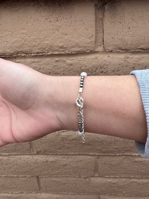 Handcrafted Freshwater Pearl & Sterling Silver Pearl 3-12mm Beaded Bracelet 6.5"