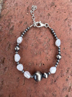 Handcrafted Freshwater Pearl & Sterling Silver Pearl 3-12mm Beaded Bracelet 6.5"