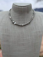 Handcrafted Sterling Silver & White Buffalo 5mm Beaded Necklace 15.5"