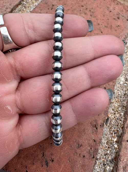 Handcrafted Sterling Silver Pearl 5mm Beaded Bracelet 7.5"