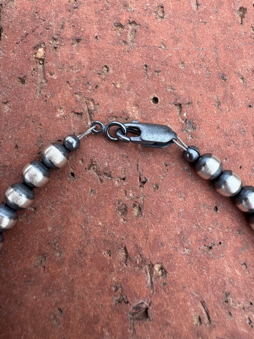 Handcrafted Sterling Silver Pearl 5mm Beaded Bracelet 7.5"