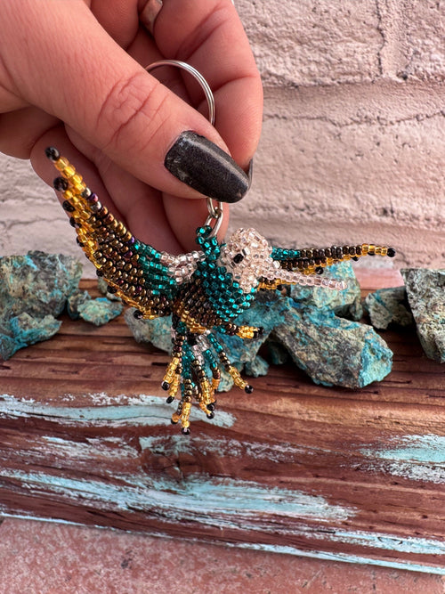 Handmade Beaded Multi Colored Hummingbird Keychain