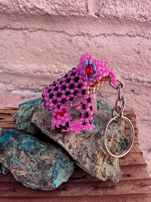 Handmade Beaded Pink Frog Keychain