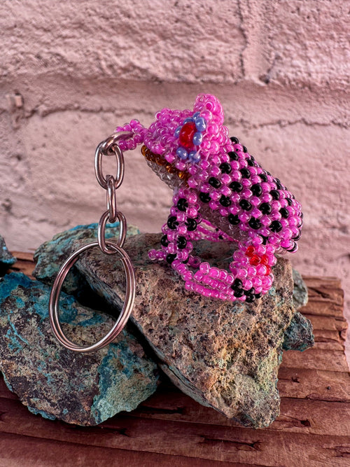 Handmade Beaded Pink Frog Keychain