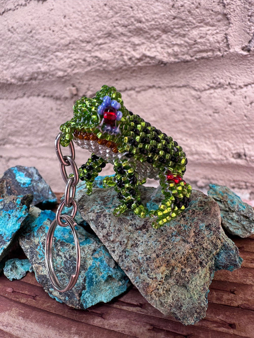 Handmade Beaded Light Green Colored Frog Keychain