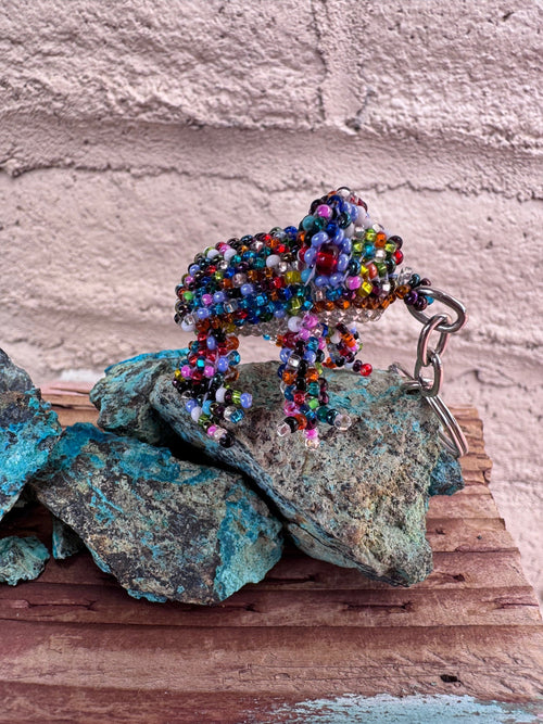 Handmade Beaded Multi Colored Frog Keychain