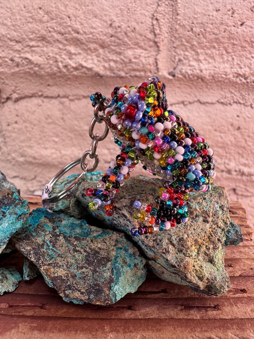 Handmade Beaded Multi Colored Frog Keychain