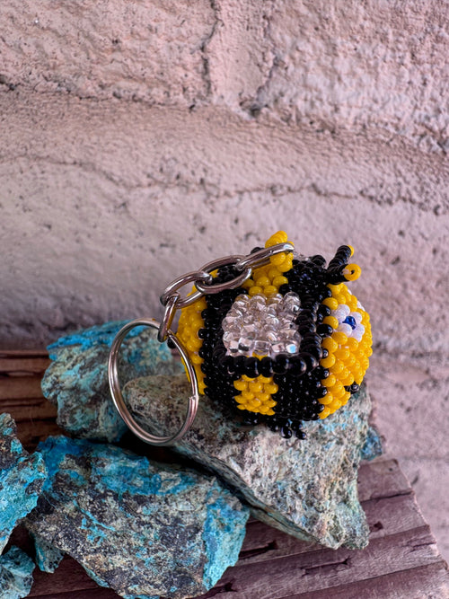 Handmade Beaded Yellow Bumble Bee Keychain