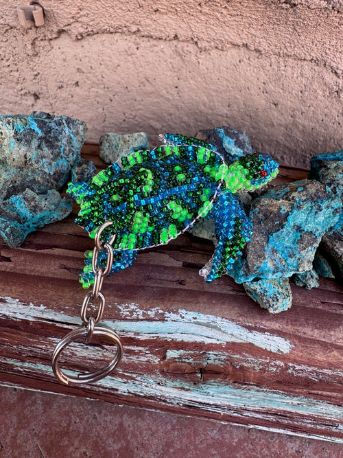 Handmade Beaded Green & Blue Sea Turtle Keychain