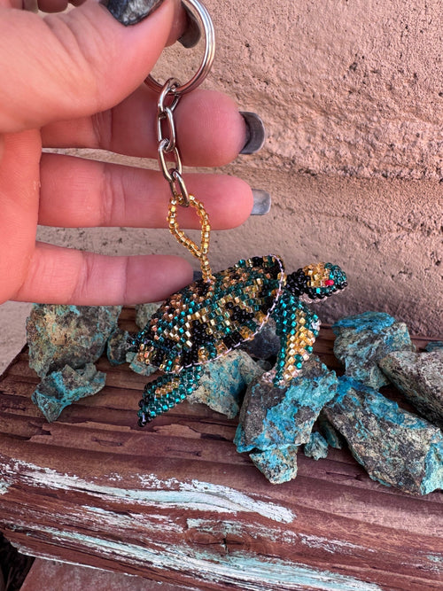 Handmade Beaded Multi Colored Sea Turtle Keychain