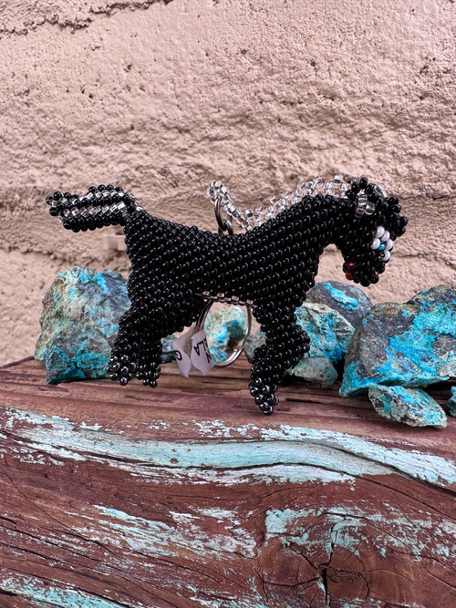 Handmade Beaded Black Pony Keychain
