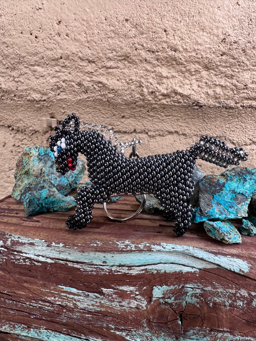 Handmade Beaded Silver Pony Keychain