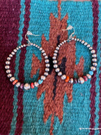Handcrafted Spiny Oyster, Turquoise & Sterling Silver Beaded Dangle Hoop Earrings