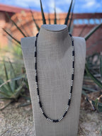Handcrafted Sterling Silver Pearl & Black Onyx 3-6mm Beaded 30" Necklace