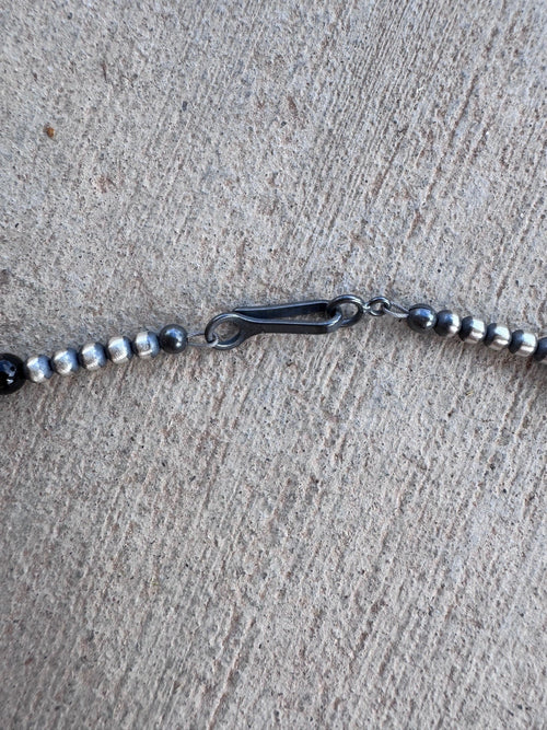 Handcrafted Sterling Silver Pearl & Black Onyx 3-6mm Beaded 30" Necklace