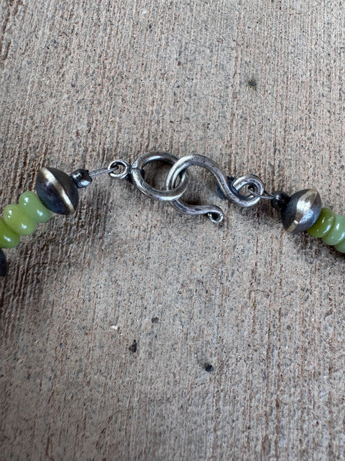 Handcrafted Serpentine & Sterling Silver 8mm Saucer Beaded Necklace