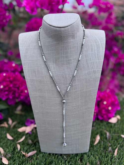 Handcrafted Freshwater Pearl & Sterling Silver Pearl 3-10mm Beaded Lariat Necklace 20"