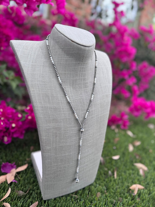 Handcrafted Freshwater Pearl & Sterling Silver Pearl 3-10mm Beaded Lariat Necklace 20"