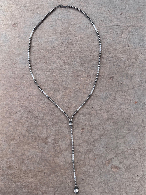 Handcrafted Freshwater Pearl & Sterling Silver Pearl 3-10mm Beaded Lariat Necklace 20"