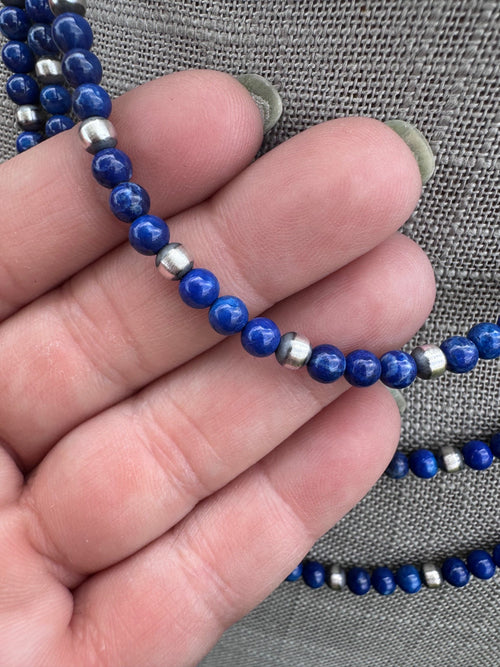 Handcrafted Lapis & Sterling Silver Pearl 4mm Beaded Necklace