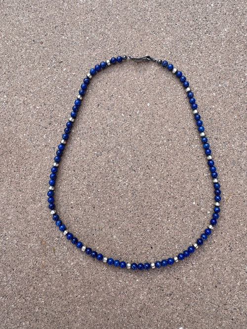 Handcrafted Lapis & Sterling Silver Pearl 4mm Beaded Necklace