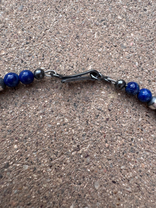 Handcrafted Lapis & Sterling Silver Pearl 4mm Beaded Necklace