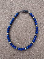 Handcrafted Lapis & Sterling Silver Pearl 4mm Beaded Bracelet 7.5"