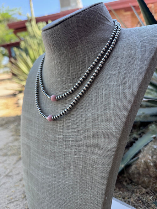 Handcrafted Sterling Silver & Pink Conch 4mm beaded Necklace