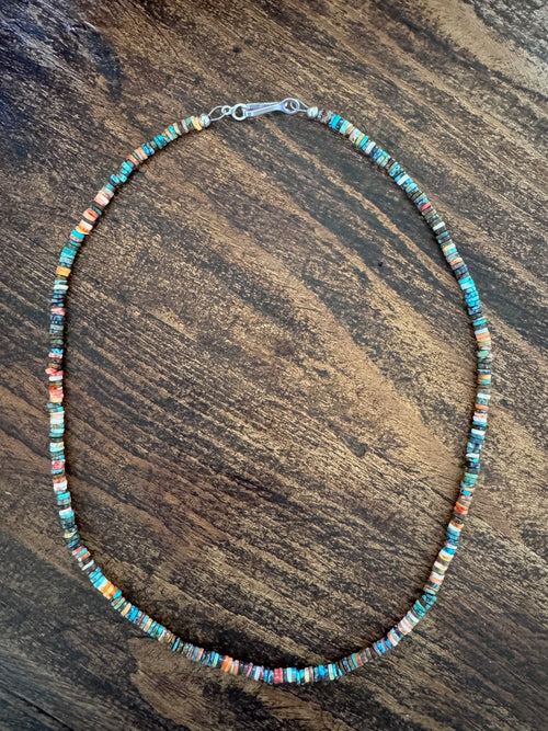 Handcrafted Sterling Silver, Spiny and Turquoise Beaded Necklace