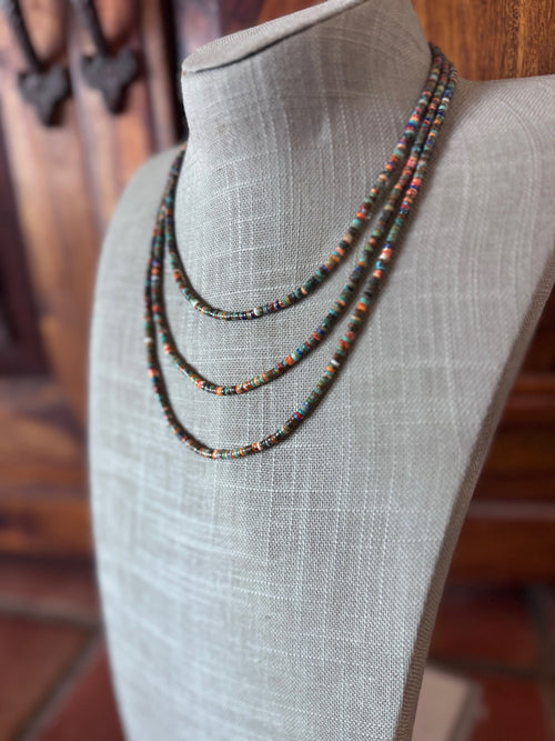 Handcrafted Sterling Silver, Spiny, Lapis and Multi Stone Beaded Necklace