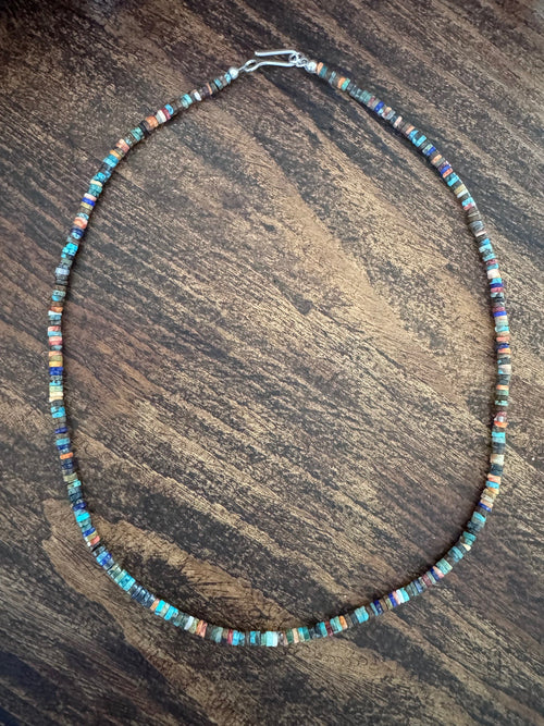 Handcrafted Sterling Silver, Spiny, Lapis and Multi Stone Beaded Necklace