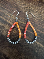 Handcrafted Red Spiny, Orange Spiny & Sterling Silver Beaded Dangle Hoop Earrings
