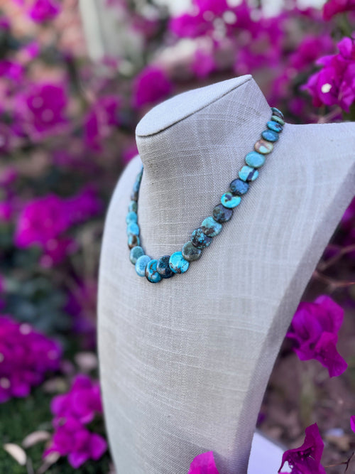 Handcrafted Sterling Silver & Royston Pillow Beaded 16" Necklace