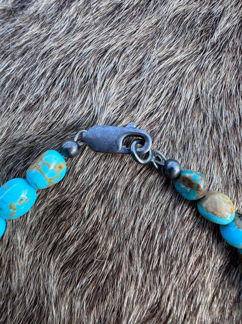Handcrafted Kingman Turquoise & Sterling Silver Pearl 5-10mm Beaded Bracelet 8"