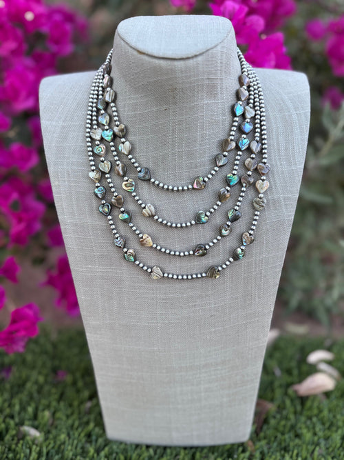 Handcrafted Heart Abalone & Sterling Silver Pearl 4mm Beaded Necklace