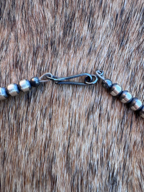 Handcrafted Heart Abalone & Sterling Silver Pearl 4mm Beaded Necklace