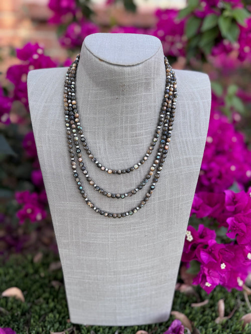 Handcrafted Round Abalone & Sterling Silver Pearl 4mm Beaded Necklace