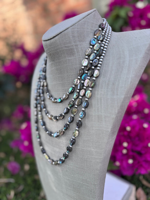 Handcrafted Abalone Oval & Sterling Silver Pearl 4mm Beaded Necklace