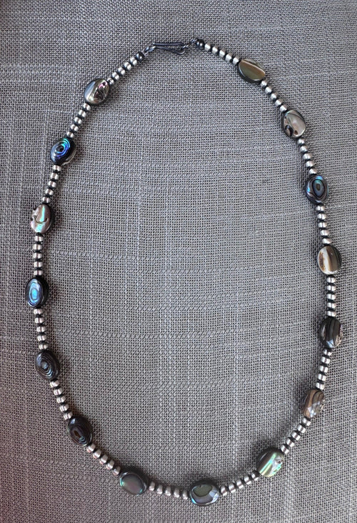 Handcrafted Abalone & Sterling Silver Pearl 3mm Beaded Necklace