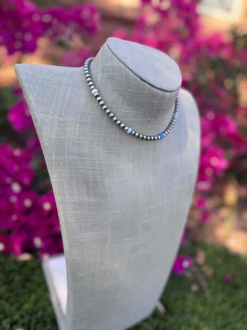 Handcrafted Fire Opal Collection & Sterling Silver Pearl Beaded 5mm Necklace 14"