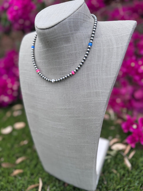 Handcrafted Fire Opal Collection & Sterling Silver Pearl Beaded 5mm Necklace 16"