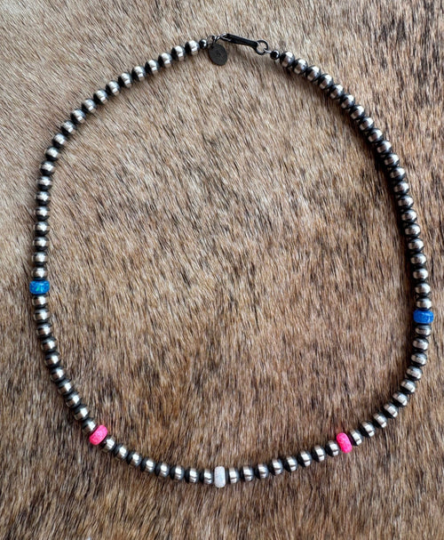 Handcrafted Fire Opal Collection & Sterling Silver Pearl Beaded 5mm Necklace 16"