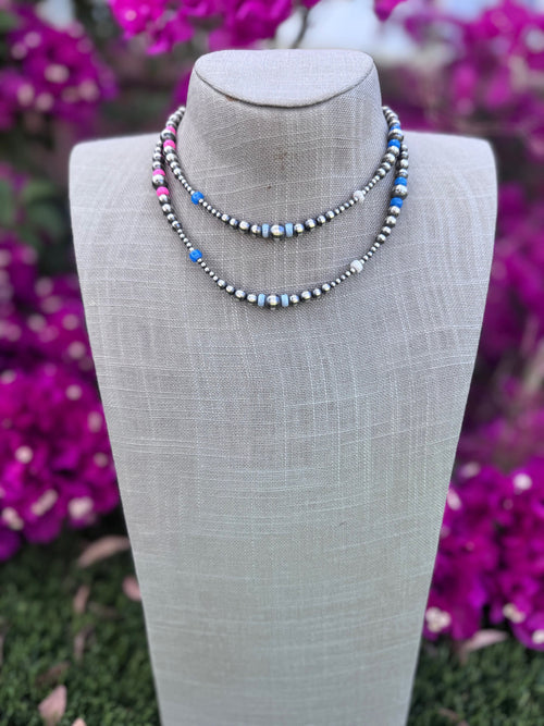 Handcrafted Fire Opal Collection & Sterling Silver Pearl 3-8mm Beaded Necklace