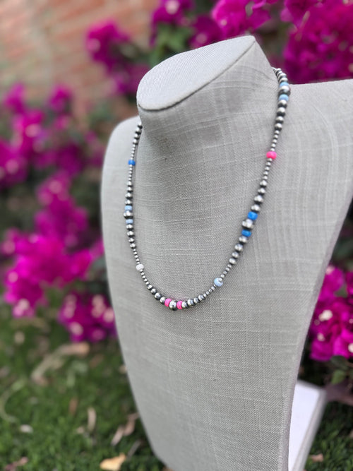 Handcrafted Fire Opal Collection & Sterling Silver Pearl 3-8mm Beaded Necklace 20"