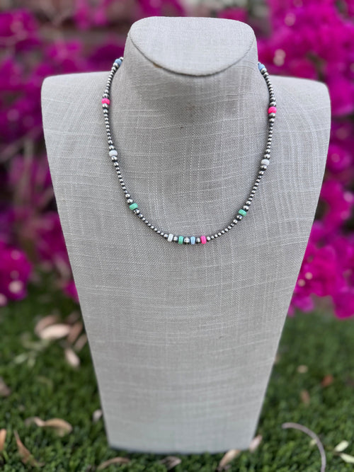 Handcrafted Fire Opal Collection & Sterling Silver Pearl 3-6mm Beaded Necklace 18"